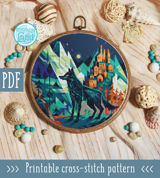 Night Wolf Cross Stitch Pattern