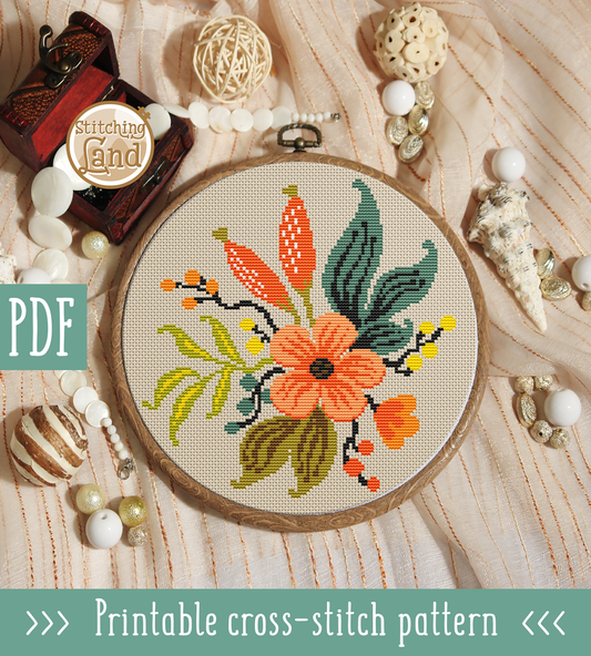 Orange Flowers III Cross Stitch Pattern