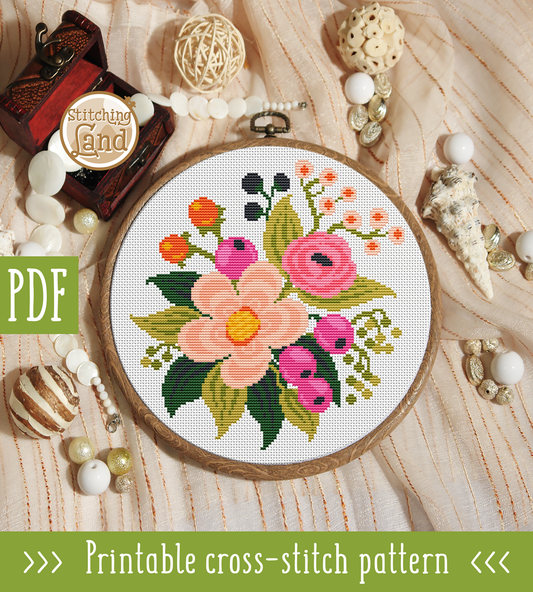 Pink Flowers II Cross Stitch Pattern