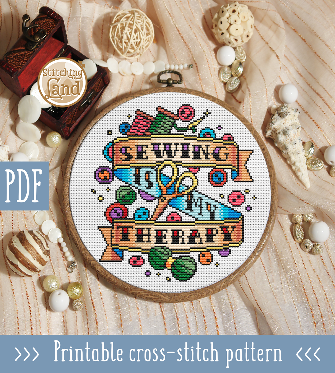 Sewing Is My Therapy Cross Stitch Pattern