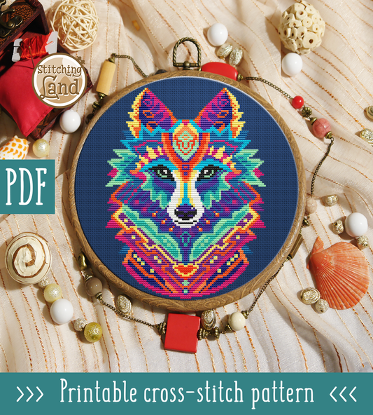 Wolf Mandala Cross Stitch Pattern