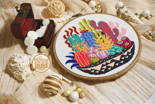 Colorful Cactuses Cross Stitch Pattern