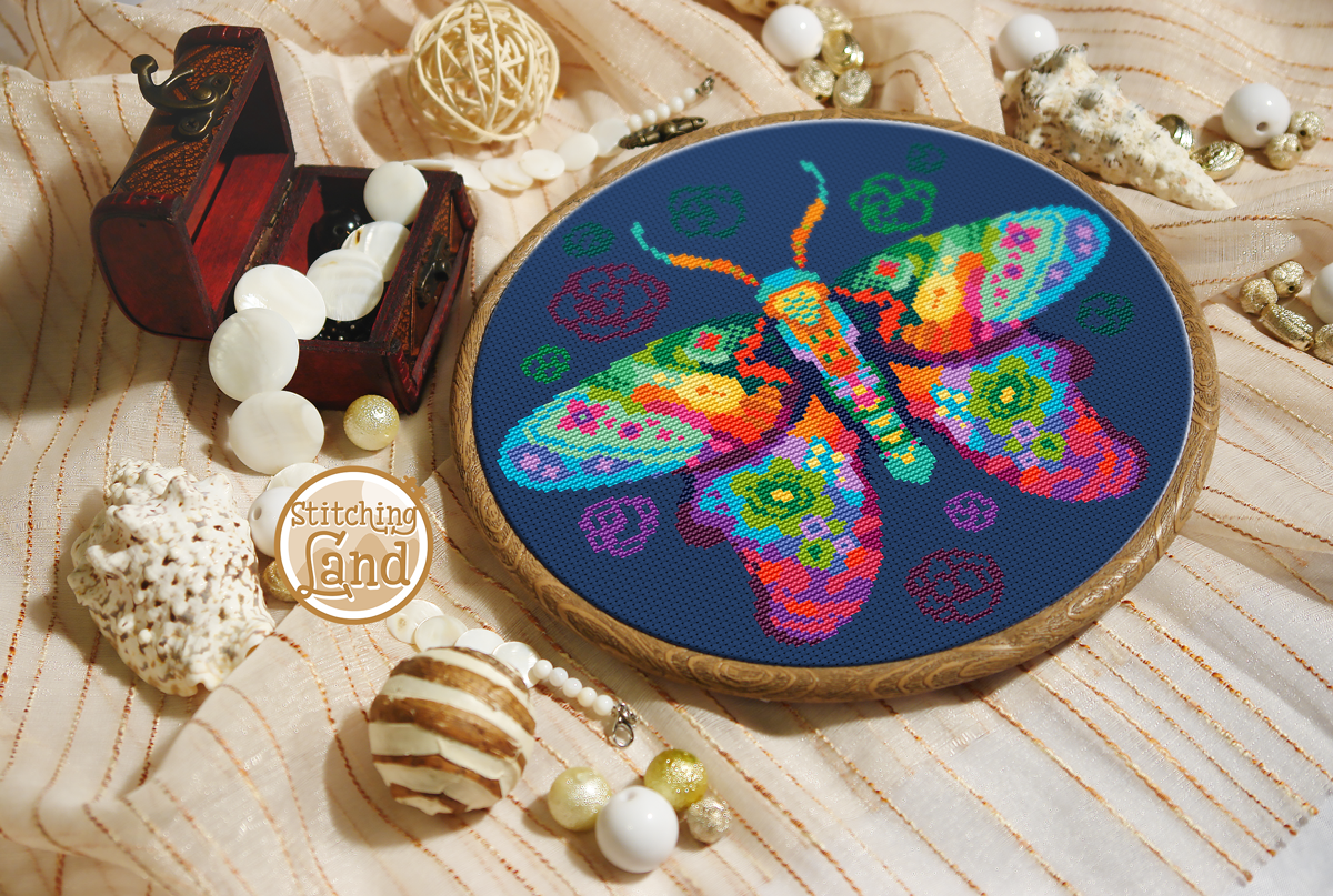 Rainbow Butterfly Cross Stitch Pattern