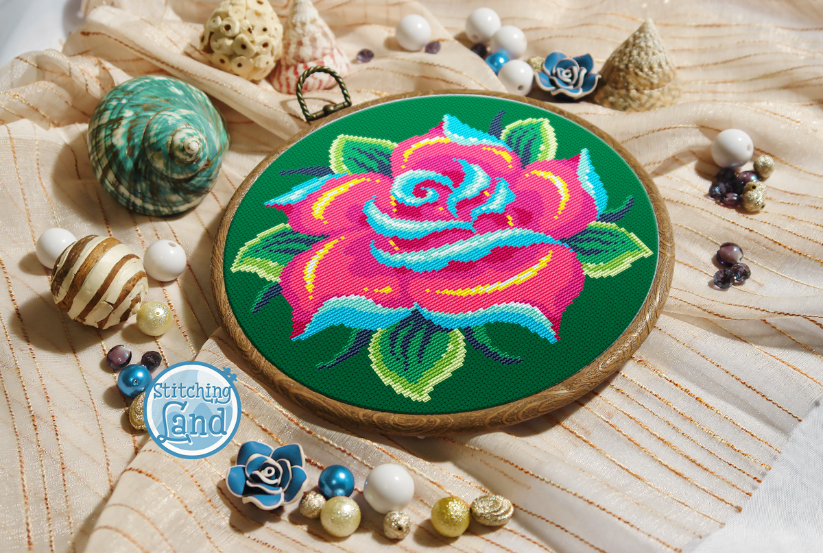 Magenta Rose Cross Stitch Pattern