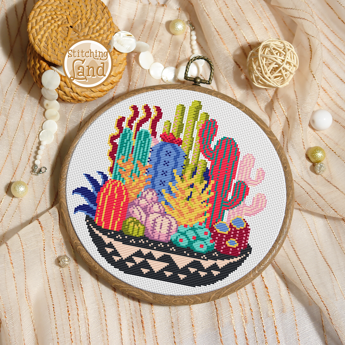 Colorful Cactuses Cross Stitch Pattern