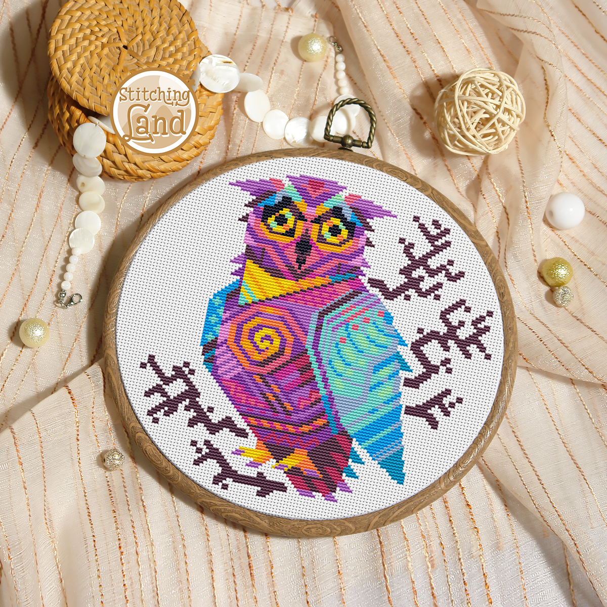 Owl Mandala Cross Stitch Pattern