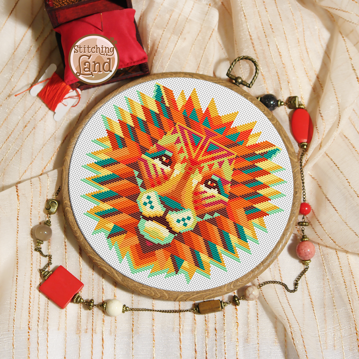 Lion Mandala Cross Stitch Pattern