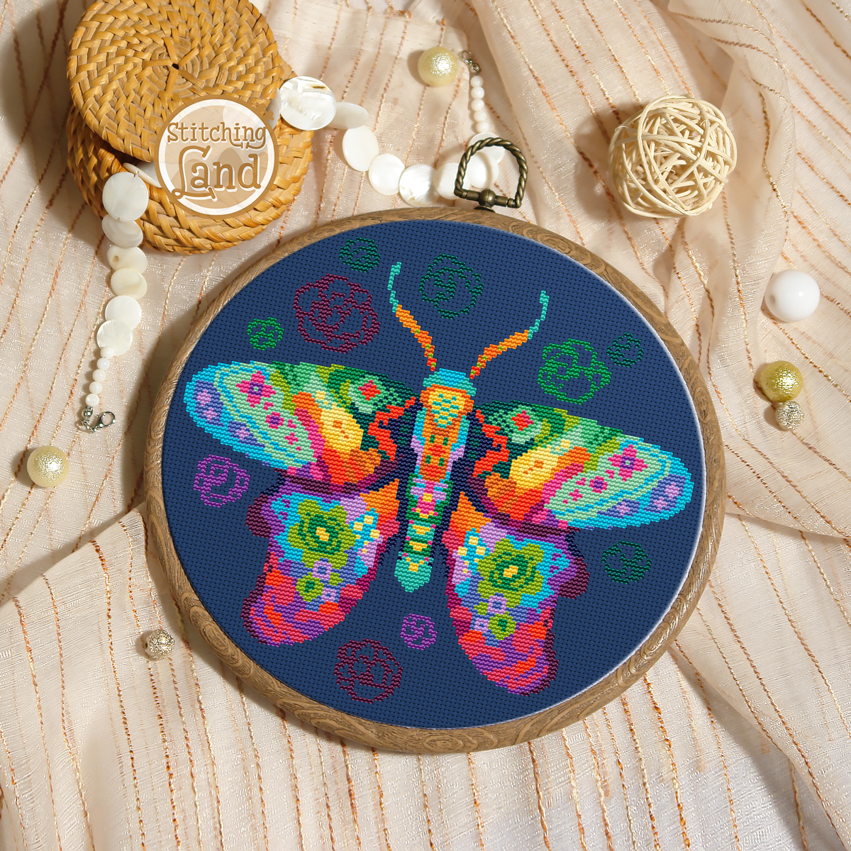 Rainbow Butterfly Cross Stitch Pattern