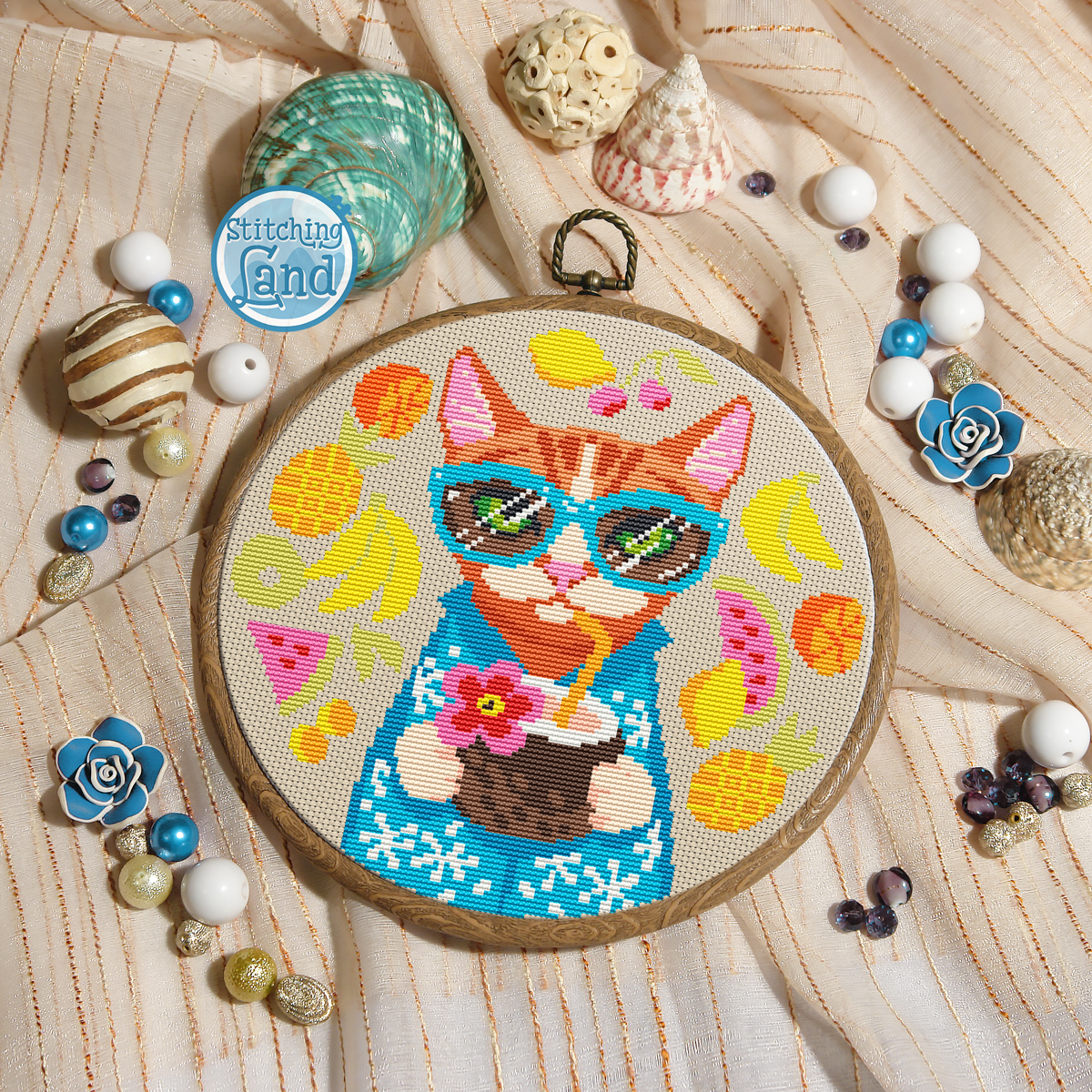 Summer Cat Cross Stitch Pattern