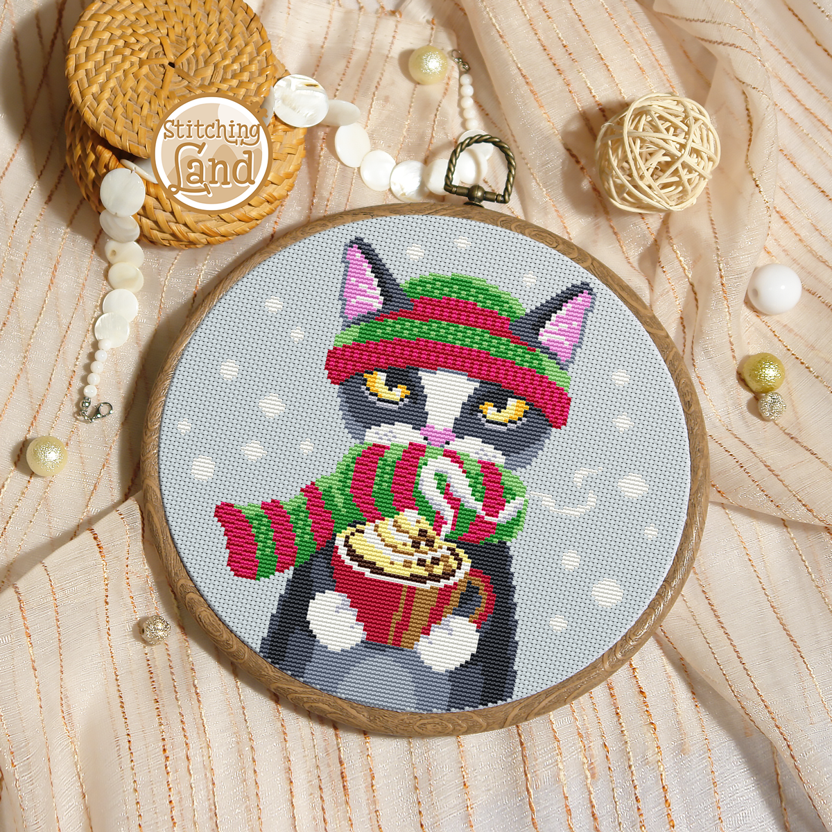 Winter Cat Cross Stitch Pattern